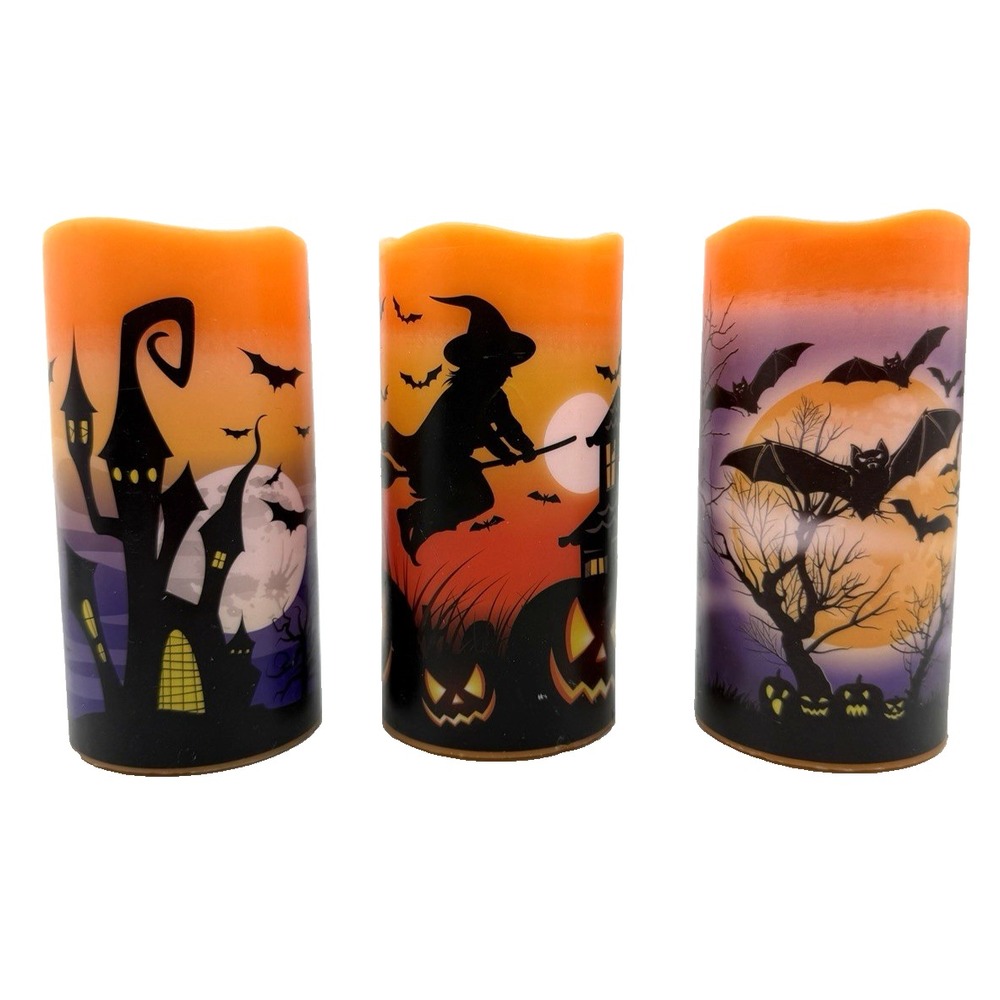 Halloween Flameless LED Battery Operated Candles Set of 3 with Timer 6" Tall - Picture 2 of 9